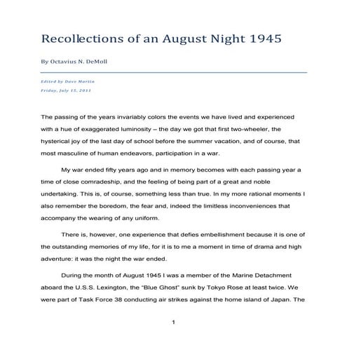 Recollections of an august night