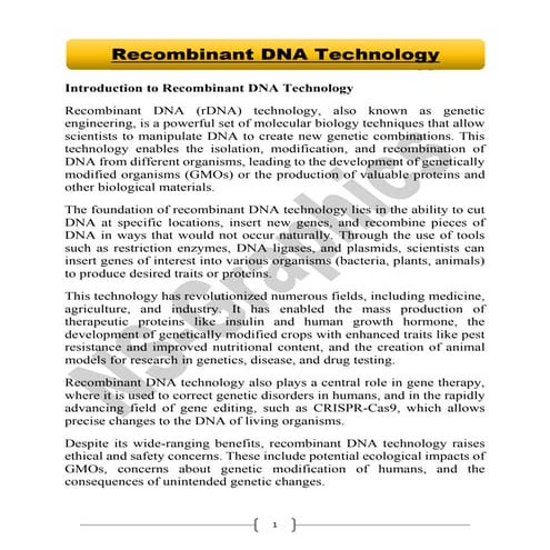 Recombinant DNA Technology & its Tools for B.Sc. Biotech/Botany Sem-5