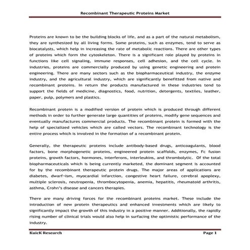 Recombinant therapeutic proteins market | PDF