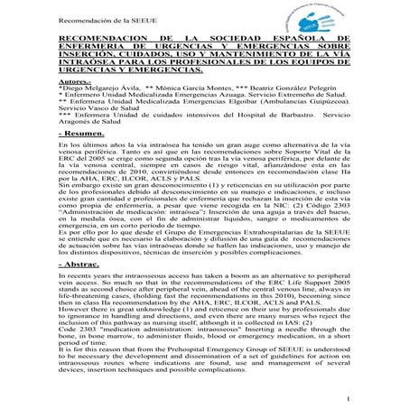 Recomendación intraósea de la SEEUE