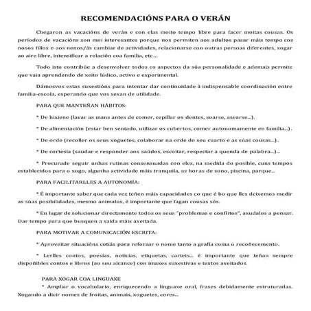 Recomendacións para o verán