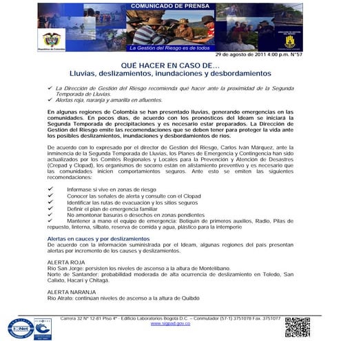 Recomendaciones ante las lluvias