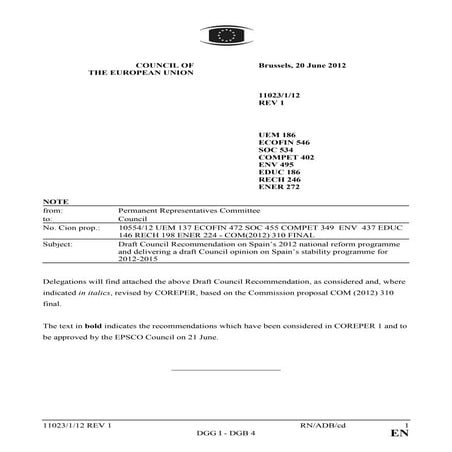Recomendaciones del consejo europeo a españa