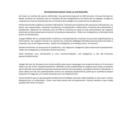 Recomendaciones para la exposición