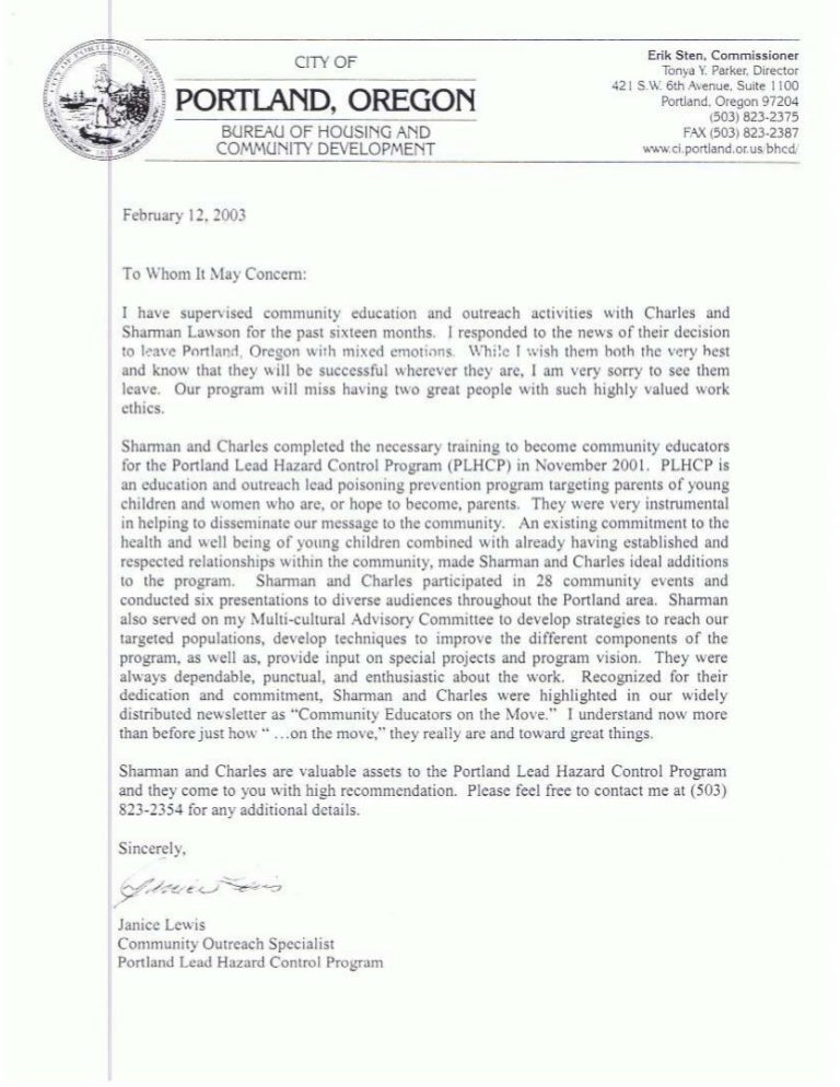 Portland Housing Letter