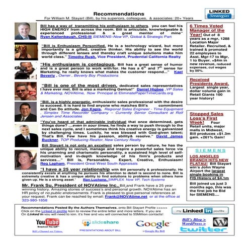 Recommendations For Bill Stayart