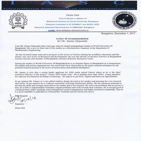 Letter of  Recommendation 