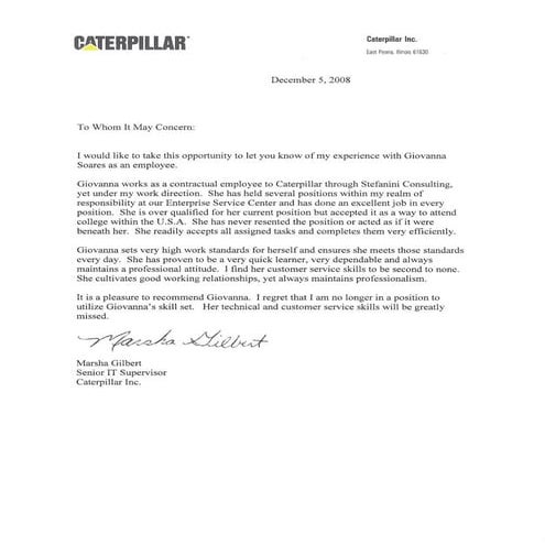 Recommendation Letter - Caterpillar | PDF