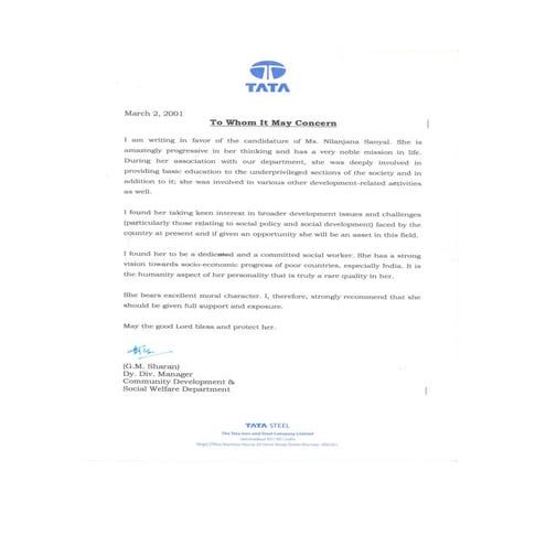 Recommendation Mr. GM Sharan