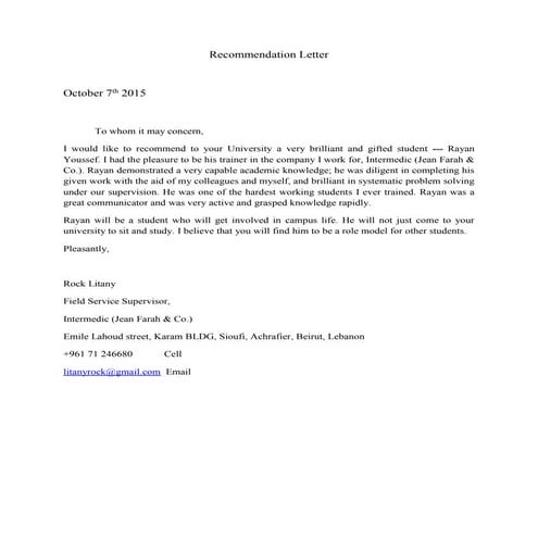 Recommendation letter