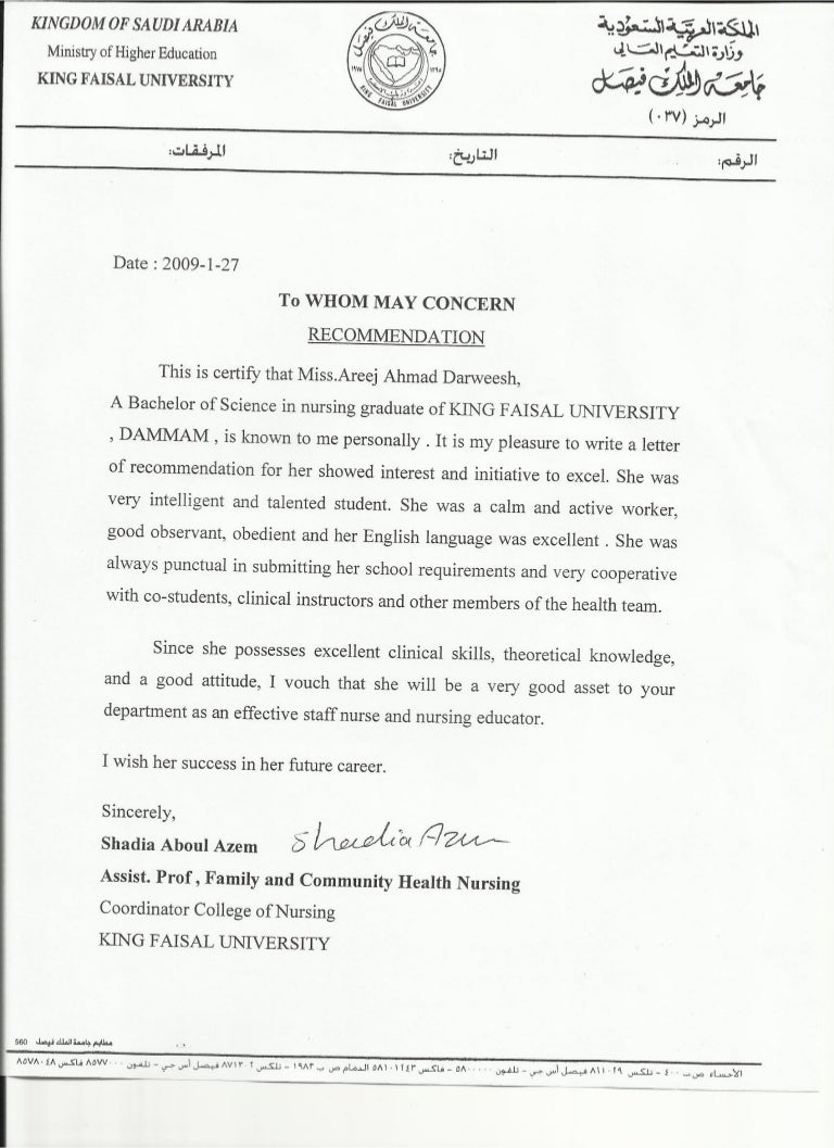 letter of recommendation for nurses
