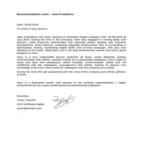 Recommendation letter Jane | PDF