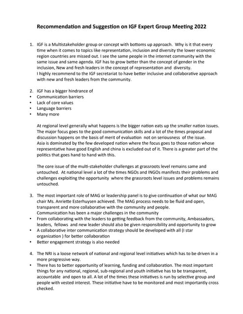 Recommendation on IGF Expert Group Meeting 2022 By Shreedeep Rayamajhi.pdf
