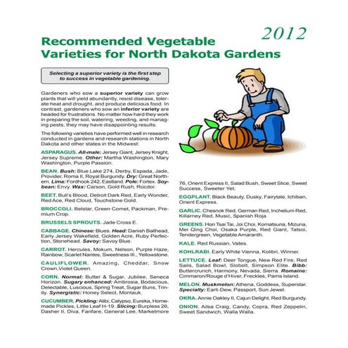 Recommended Vegetable Varieties for North Dakota Gardens