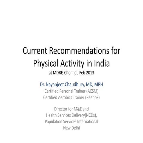 Recommendations for physical activity in India