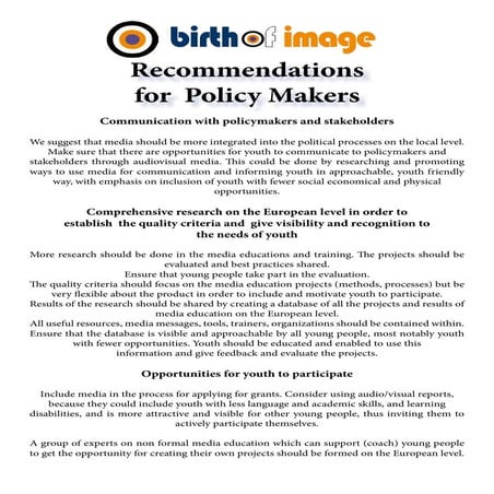 Recommendations for policy makers