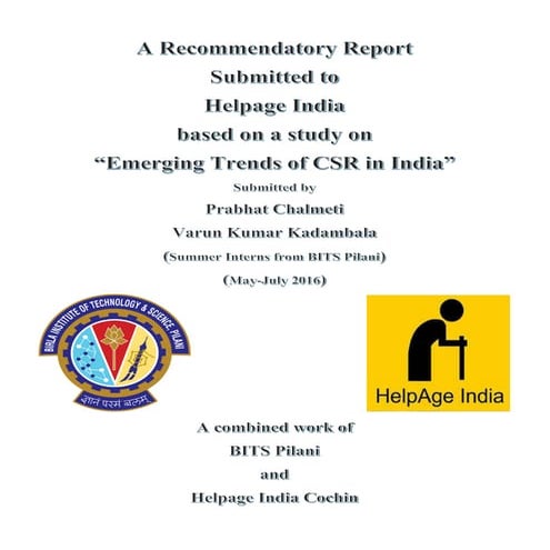 Recommendatory report based on a study on emerging trends of csr in india