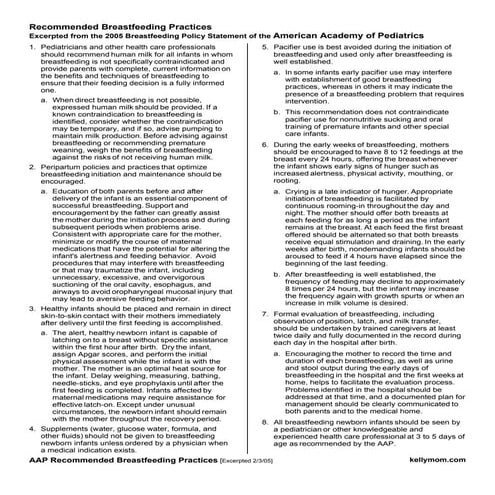 Recommended Breastfeeding Practices