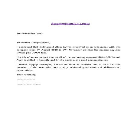 Recommentation letter