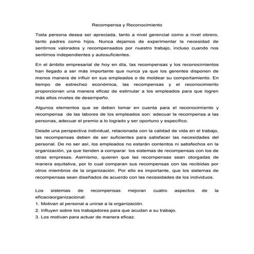 Recompensa y reconocimiento