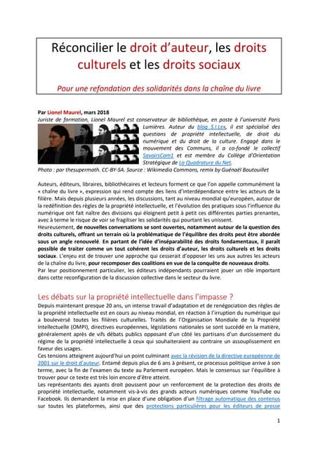 Réconcilier le droit d'auteur, les droits culturels et les droits sociaux