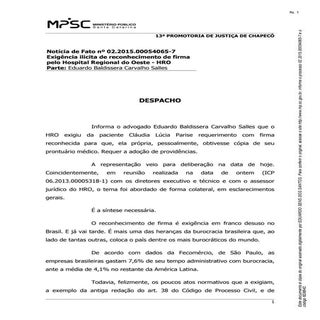 Reconhecimento de firma pelo Hospit...