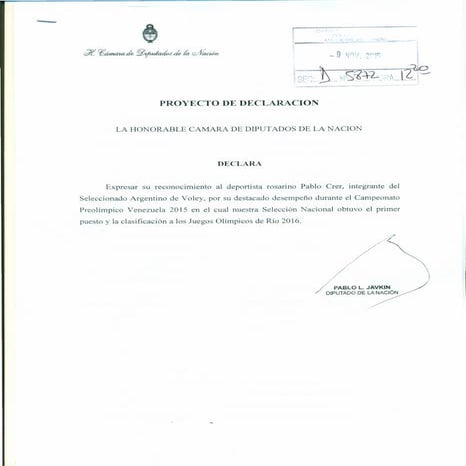 Reconocimiento al deportista Pablo Crer