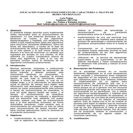 Reconocimiento de caracteres atravez de redes neuronales