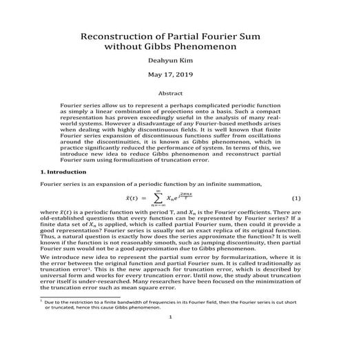 Reconstruction of partial sum without gibbs phenomenon
