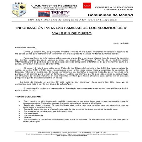 Recordatorio viaje fin de curso 2016