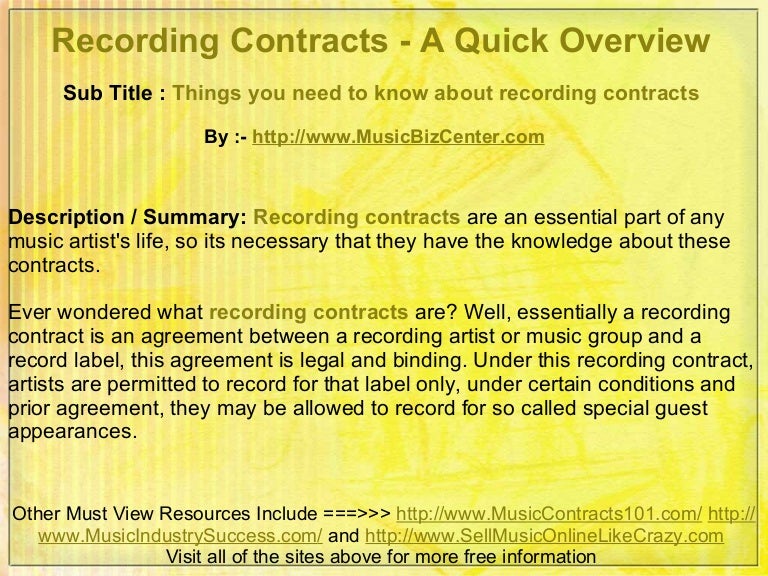 Recording Contracts A Quick Overview