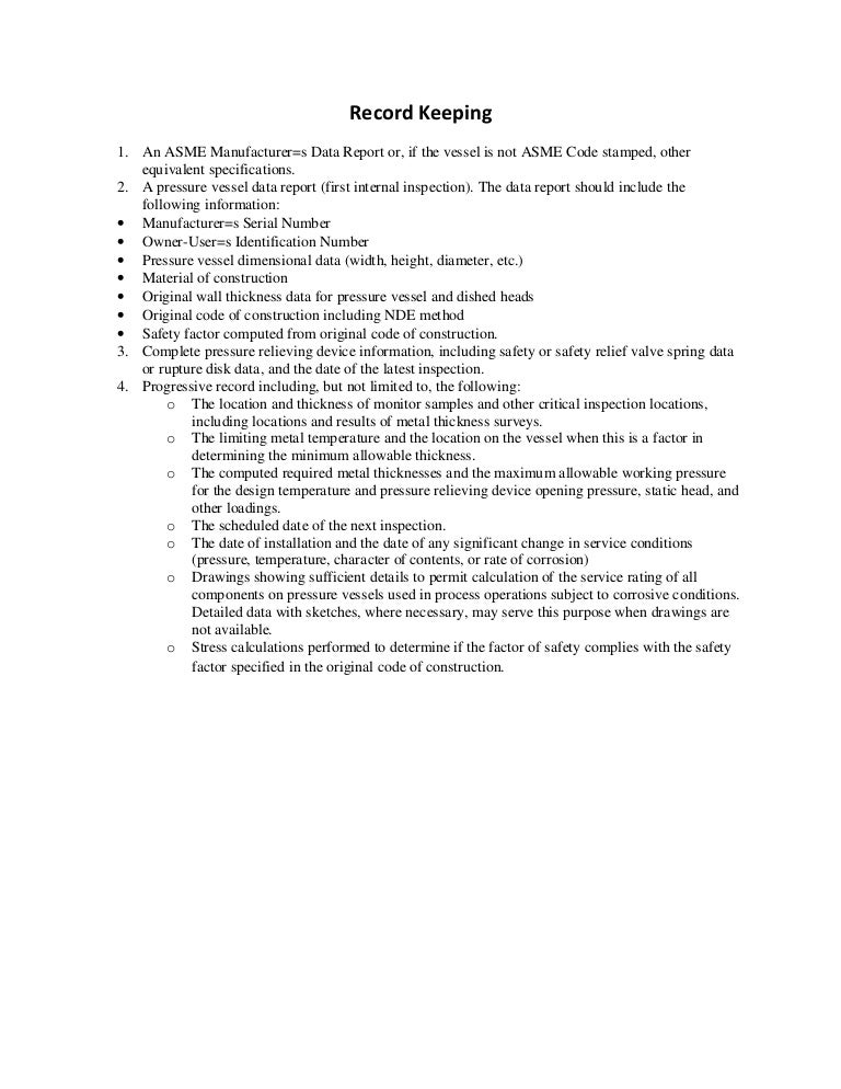 Record keeping of vessel inspection