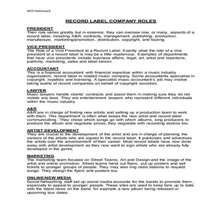 JOB ROLES WITHIN A RECORD LABEL | PPTX