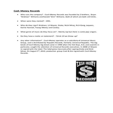 Cash money records presentation | PPTX