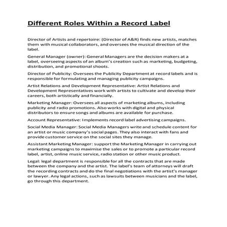 Record label company roles | DOCX