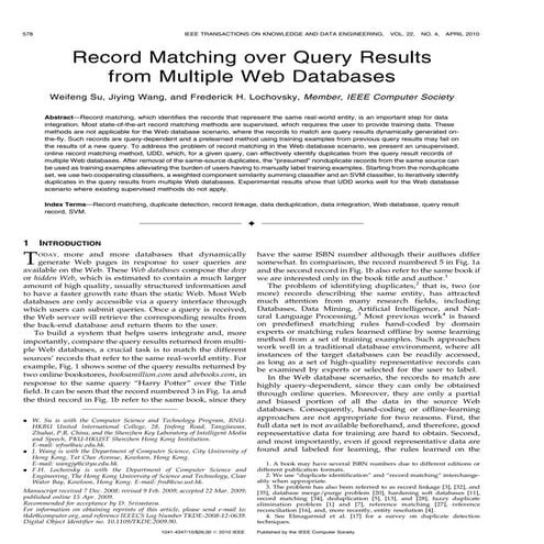 Record matching over query results