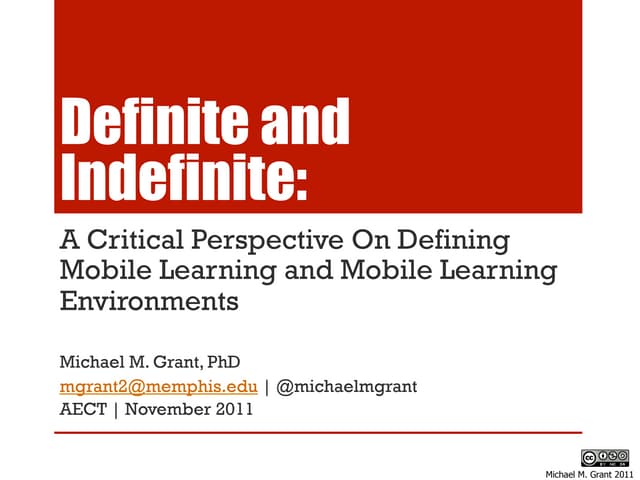 Definite And Indefinite: A Critical Perspective On Defining Mobile Learning a...