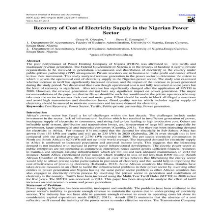 Recovery of cost of electricity supply in the nigerian power sector