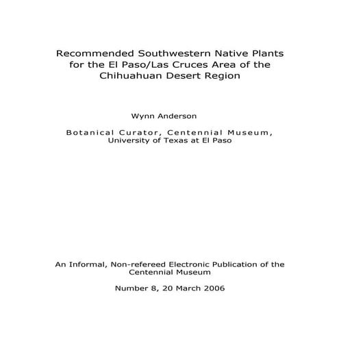 Recommended Southwestern Native Plants for the El Paso