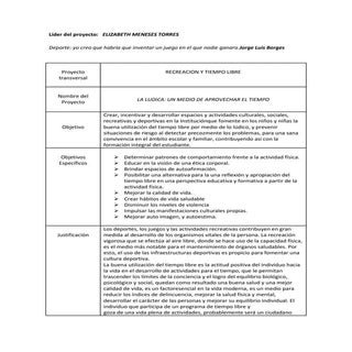 PROYECTO DE RECREACIÓN Y TIEMPO LIBRE