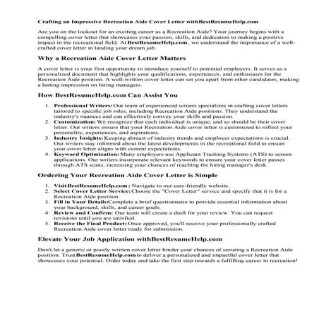 Recreation Aide Cover Letter. Why a Recreation Aid
