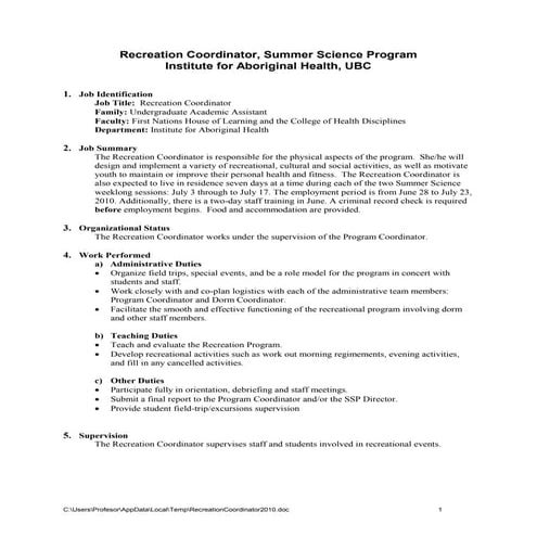 Recreation coordinator2010