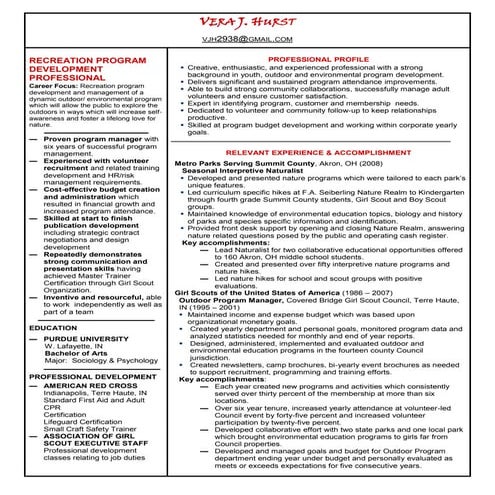 Recreation Manager Resume Linked In | DOCX