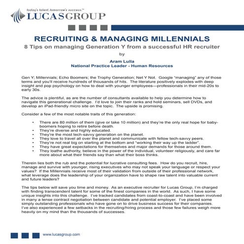 Recruiting and Managing Millennials