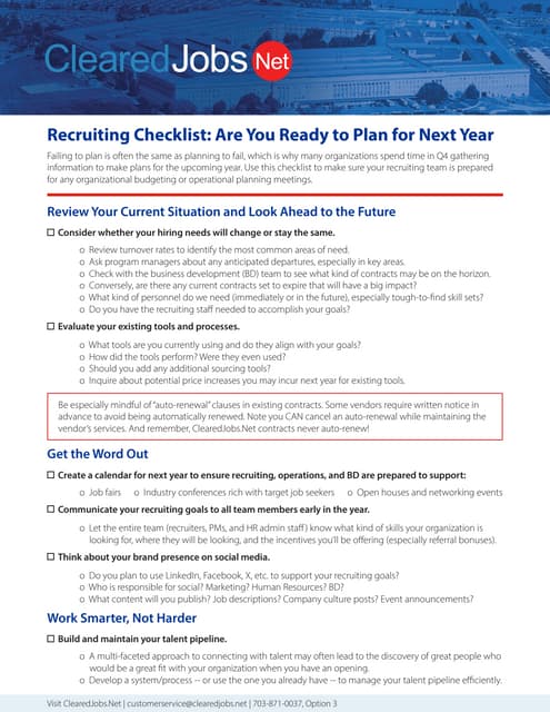Recruiting Checklist: Are You Ready to Plan for Next Year PDF Recruiting Checklist: Are You Ready to Plan for Next Year PDF