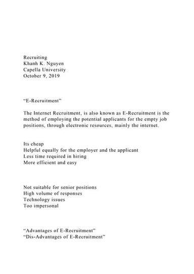 RecruitingKhanh K. NguyenCapella UniversityOctober 9, .docx