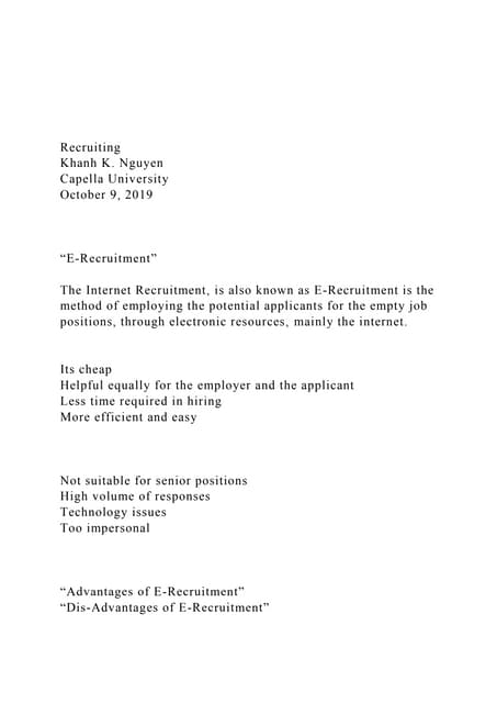 RecruitingKhanh K. NguyenCapella UniversityOctober 9, .docx