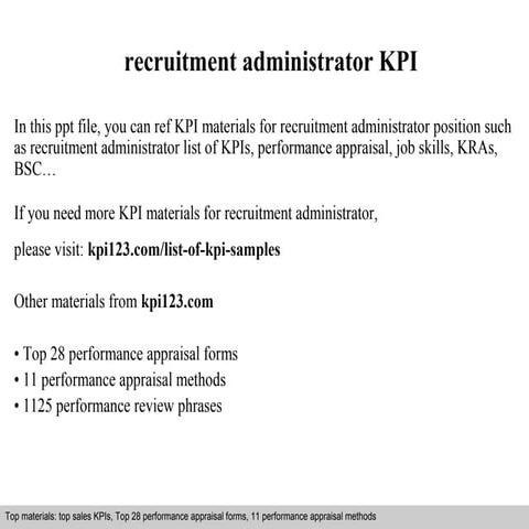 Recruitment administrator kpi