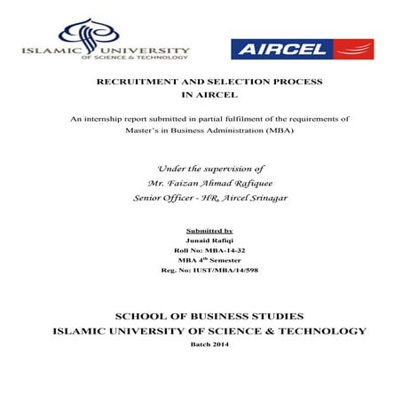 Recruitment and Selection Process in Aircel