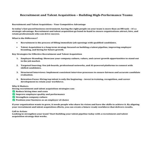 Recruitment and Talent Acquisition – Your Competitive Advantage | PDF